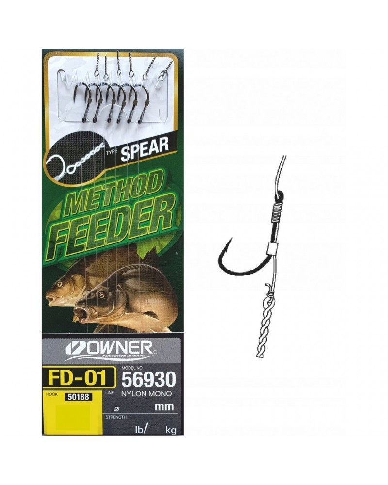 Kabliukai su pavadėliu Owner Method Feeder FD01