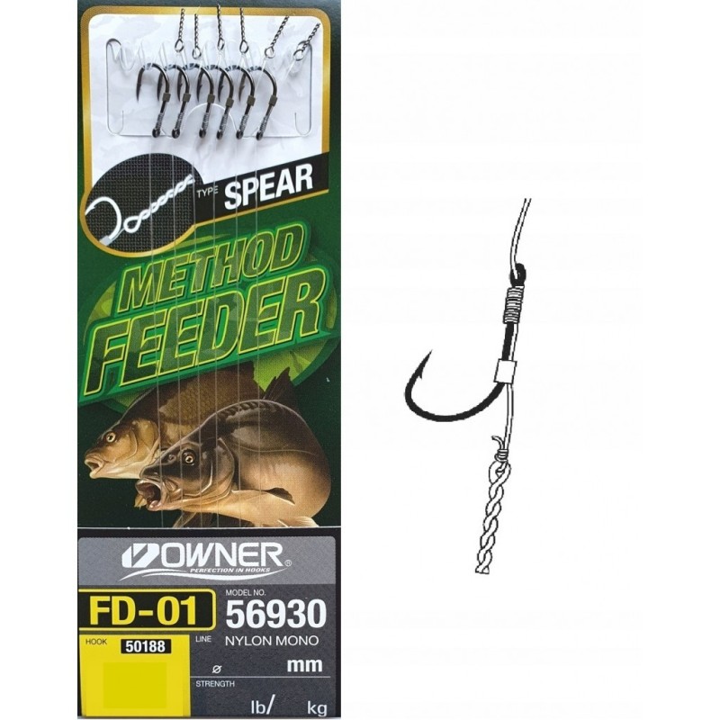 Kabliukai su pavadėliu Owner Method Feeder FD01