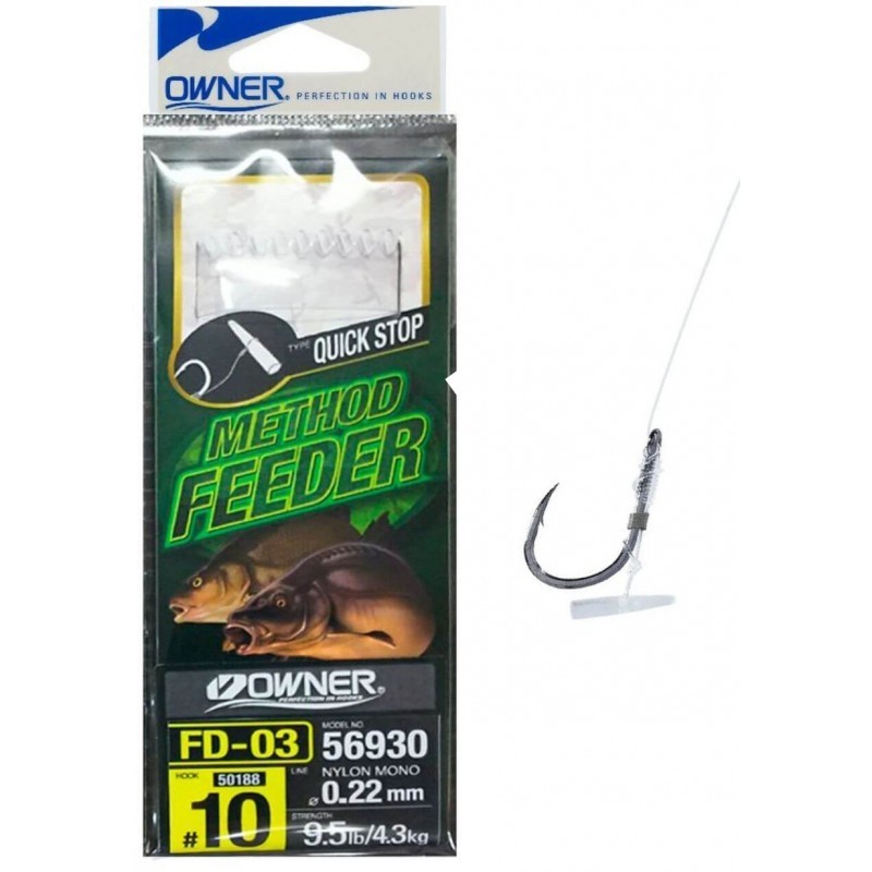 Kabliukai su pavadėliu Owner Method Feeder Quick Stop