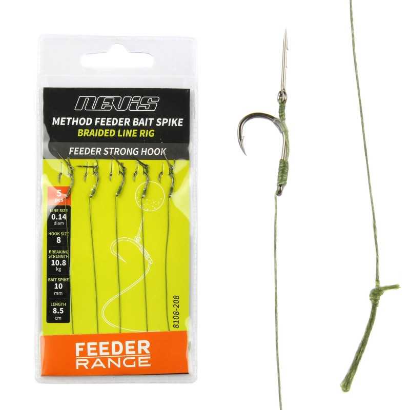 Kabliukai su pinto valo pavadėliu Nevis Method Feeder