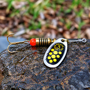 Sukriukė Mepps Black Fury Silver/Yellow Dots