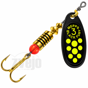 Sukriukė Mepps Black Fury Black/Chartreuse Dots