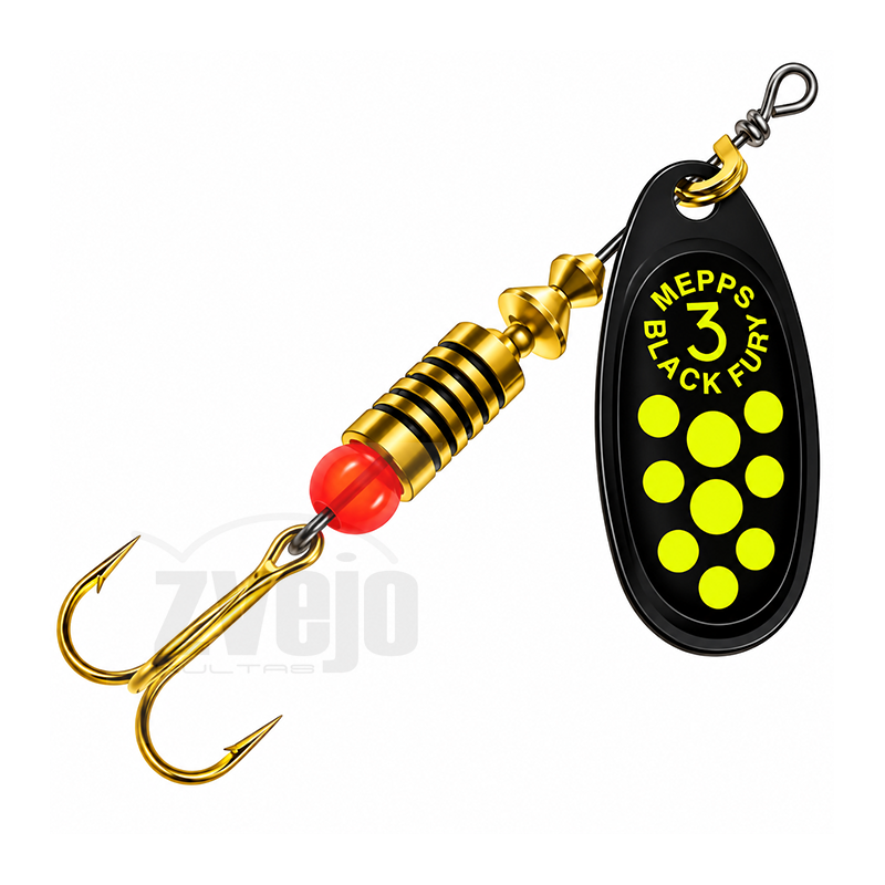 Sukriukė Mepps Black Fury Black/Chartreuse Dots Sukriukė Mepps Black Fury Black/Chartreuse Dots
